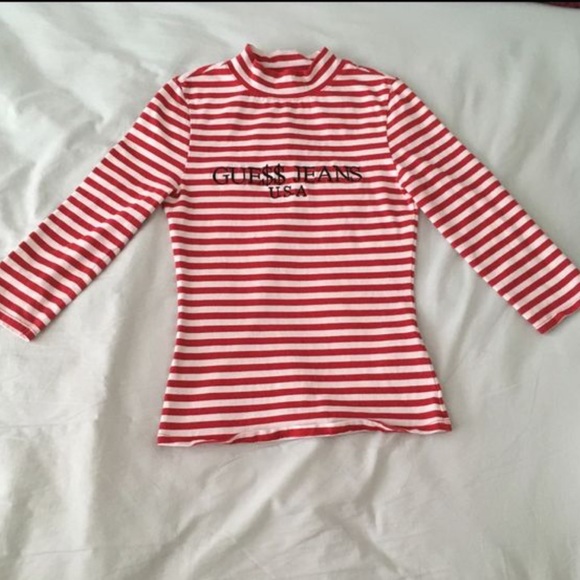 Guess X A$ap Rocky Shirt Women’s Large Red White Striped Mock Neck - Picture 3 of 4